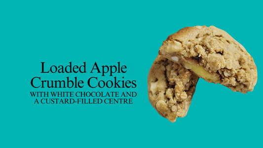 Loaded Apple Crumble Cookies with White Chocolate Chips and a Custard-Filled Center