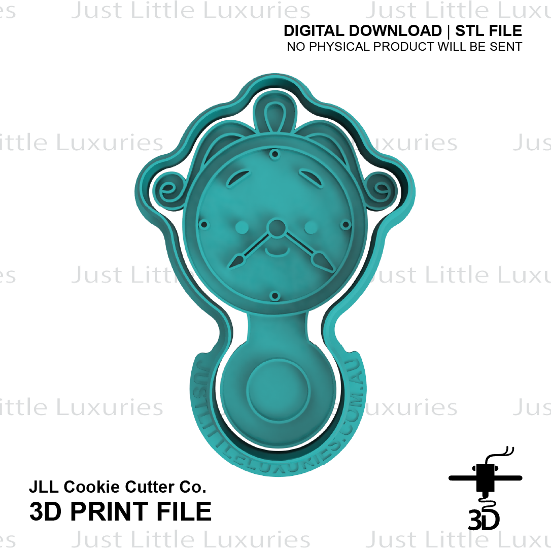 Cogsworth Baby Rattle Cookie Cutter (STL - Digital Download)