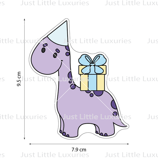Dinosaur with Gift on Back Cookie Cutter | Party Dinos