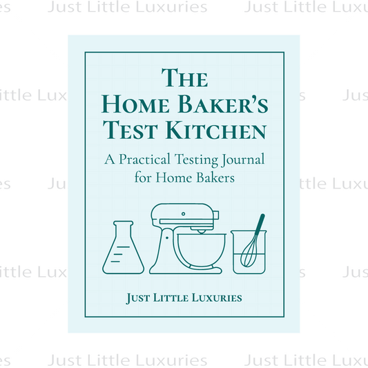 Cover of The Home Baker’s Test Kitchen – a baking journal for testing and improving recipes by Just Little Luxuries