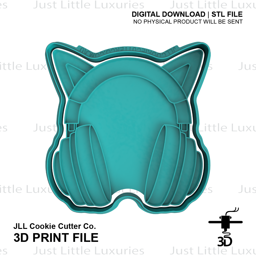 Kitty Headphones Cookie Cutter and Embosser (DIGITAL DOWNLOAD)