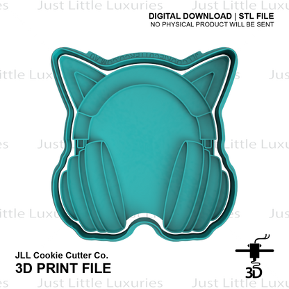 Kitty Headphones Cookie Cutter and Embosser (DIGITAL DOWNLOAD)