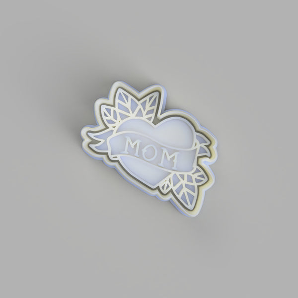 Mother's Day - Mom Banner Heart- Tattoo Style Cookie Cutter and Embosser - just-little-luxuries